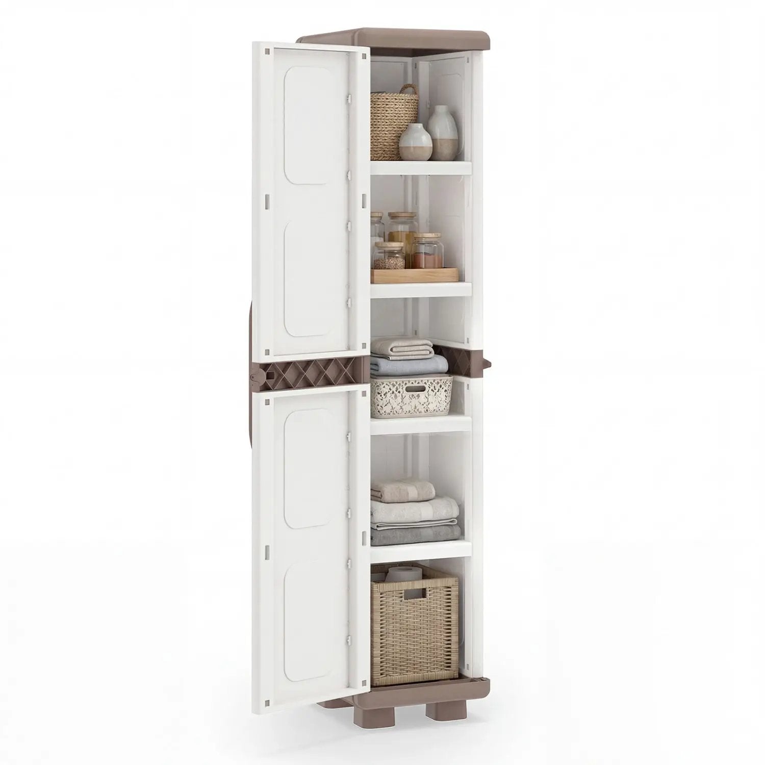 Plastic Kitchen Pantry with 4 Adjustable Shelves and Single Door for Living Room and Kitchen by DirectDeals