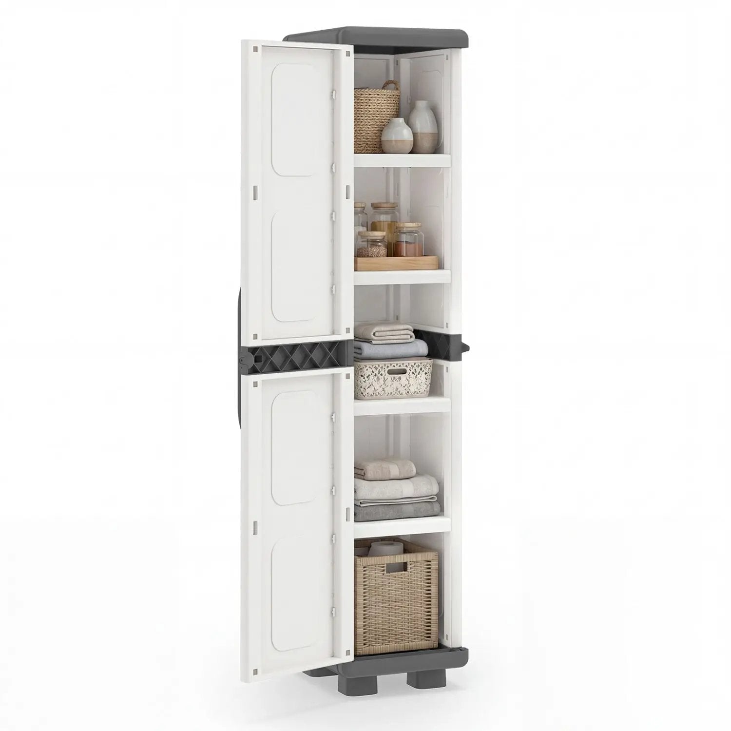 Plastic Kitchen Pantry with 4 Adjustable Shelves and Single Door for Living Room and Kitchen by DirectDeals