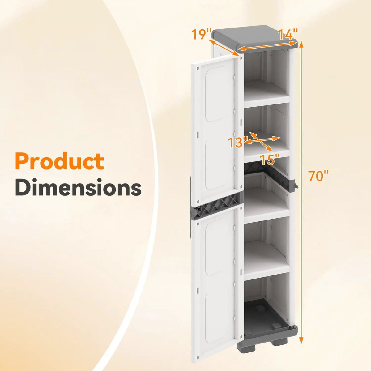 Plastic Kitchen Pantry with 4 Adjustable Shelves and Single Door for Living Room and Kitchen, photo 12 of 16