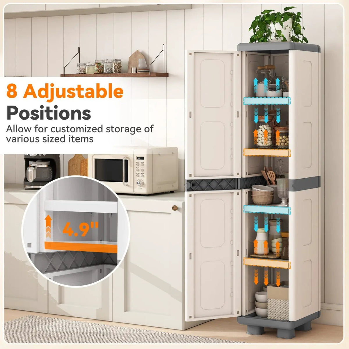Plastic Kitchen Pantry with 4 Adjustable Shelves and Single Door for Living Room and Kitchen, photo 14 of 16
