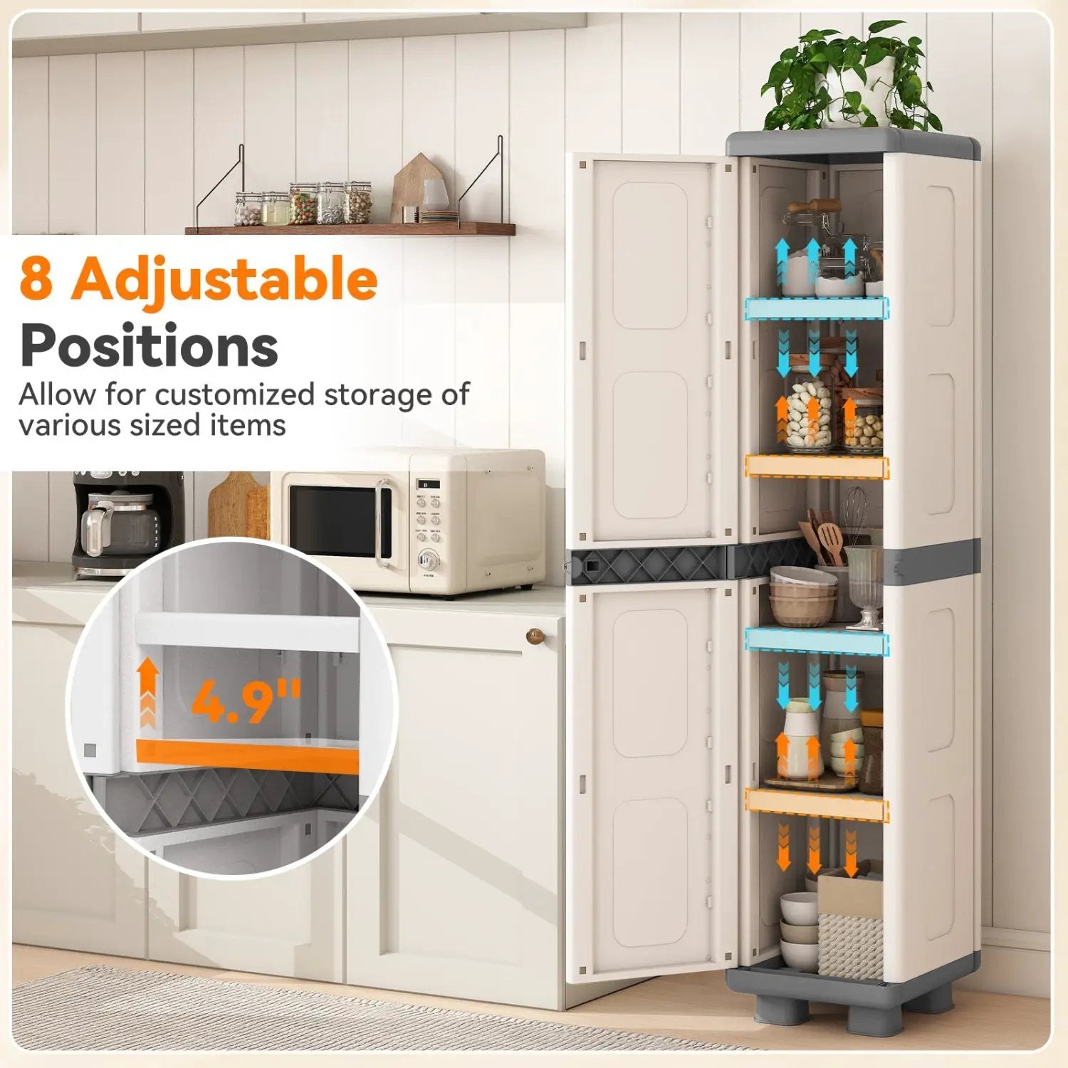Plastic Kitchen Pantry with 4 Adjustable Shelves and Single Door for Living Room and Kitchen by DirectDeals