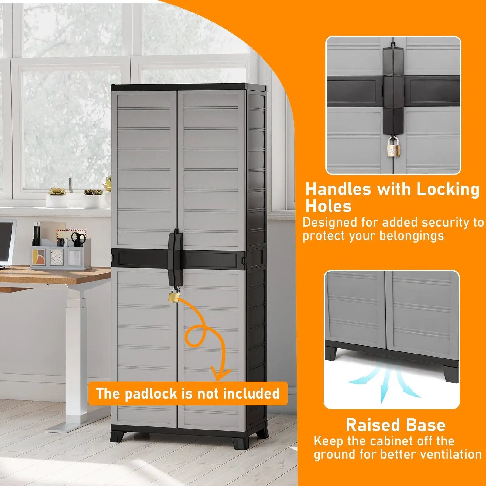Plastic Lockable Storage Cabinet with Doors and 3 Adjustable Shelves by DirectDeals
