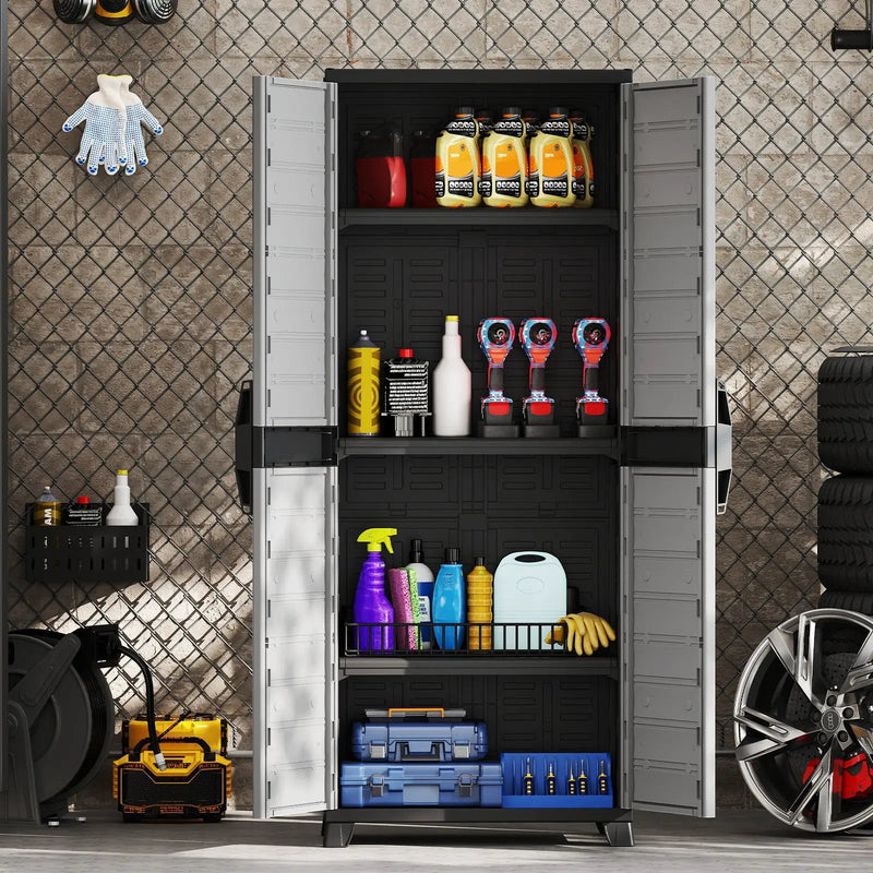 Plastic Lockable Storage Cabinet with Doors and 3 Adjustable Shelves by DirectDeals