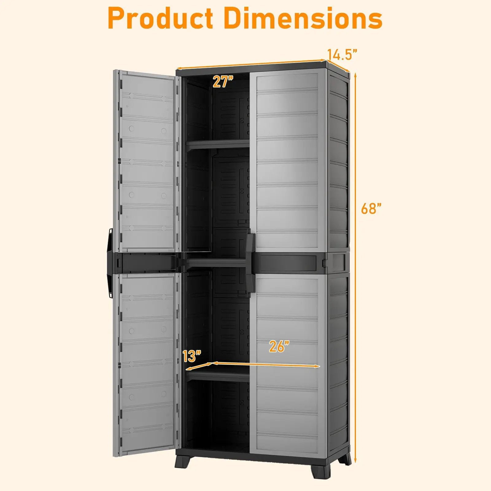 Plastic Lockable Storage Cabinet with Doors and 3 Adjustable Shelves by DirectDeals