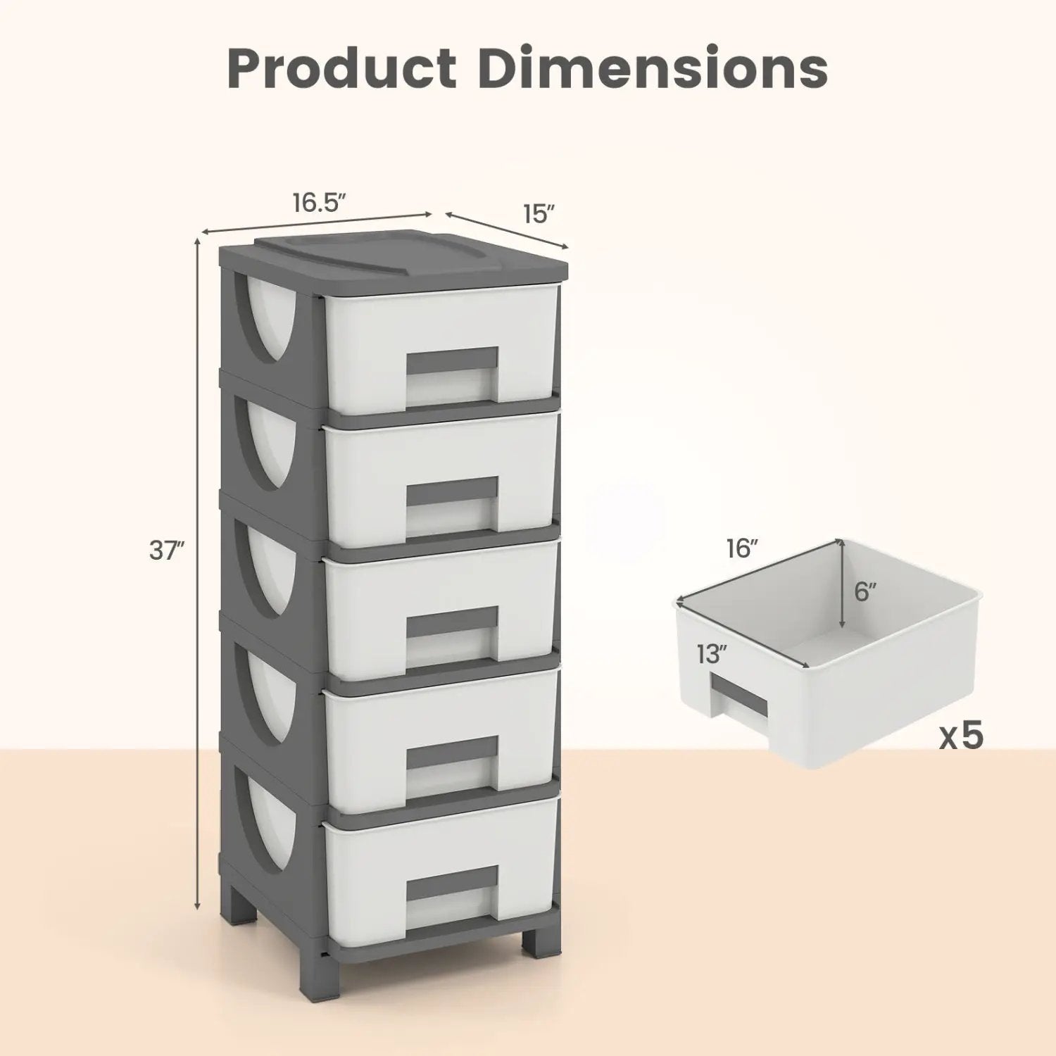 Plastic Storage Organizer with Handles and Compact Drawer Cabinet Side Table for Bedroom by DirectDeals