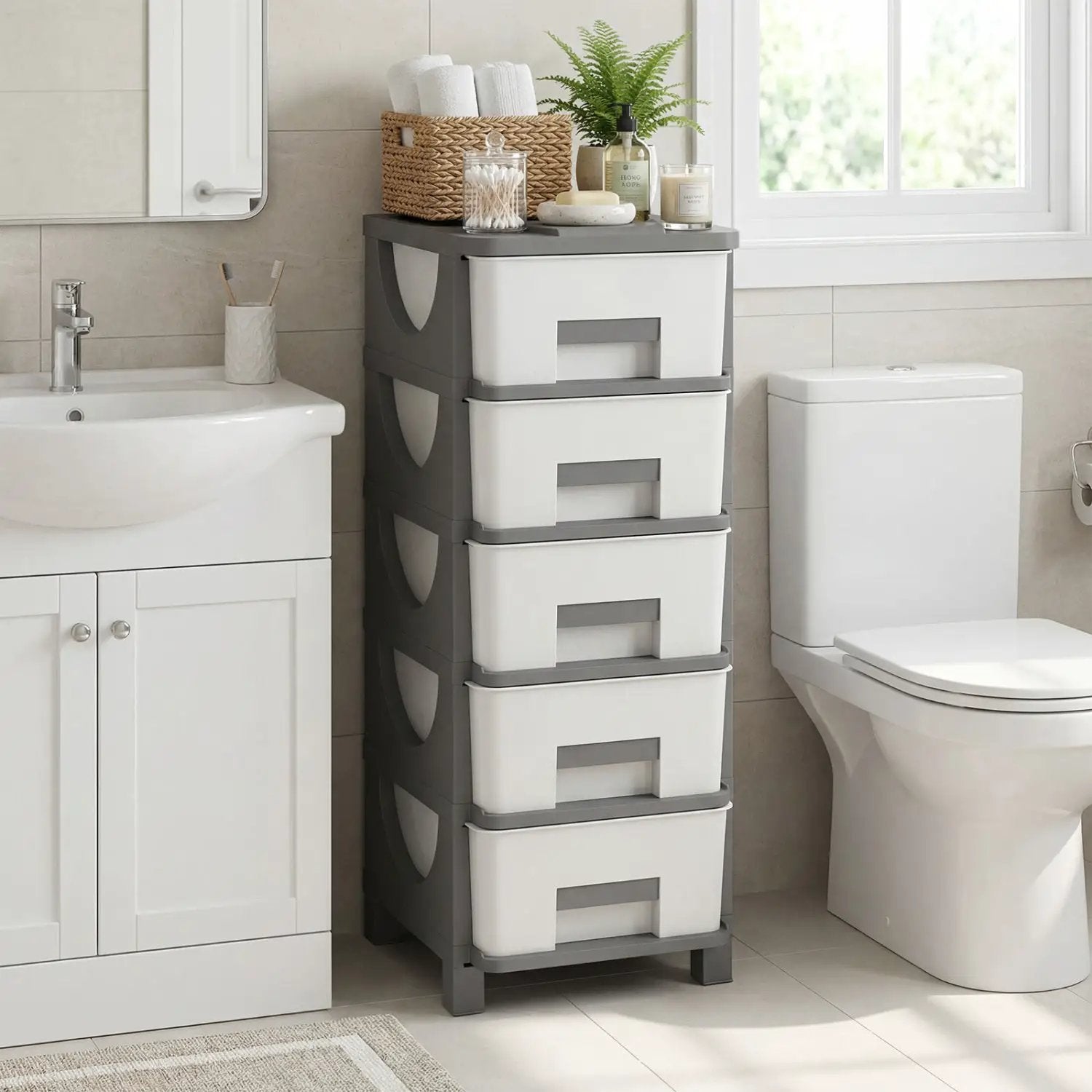 Plastic Storage Organizer with Handles and Compact Drawer Cabinet Side Table for Bedroom by DirectDeals