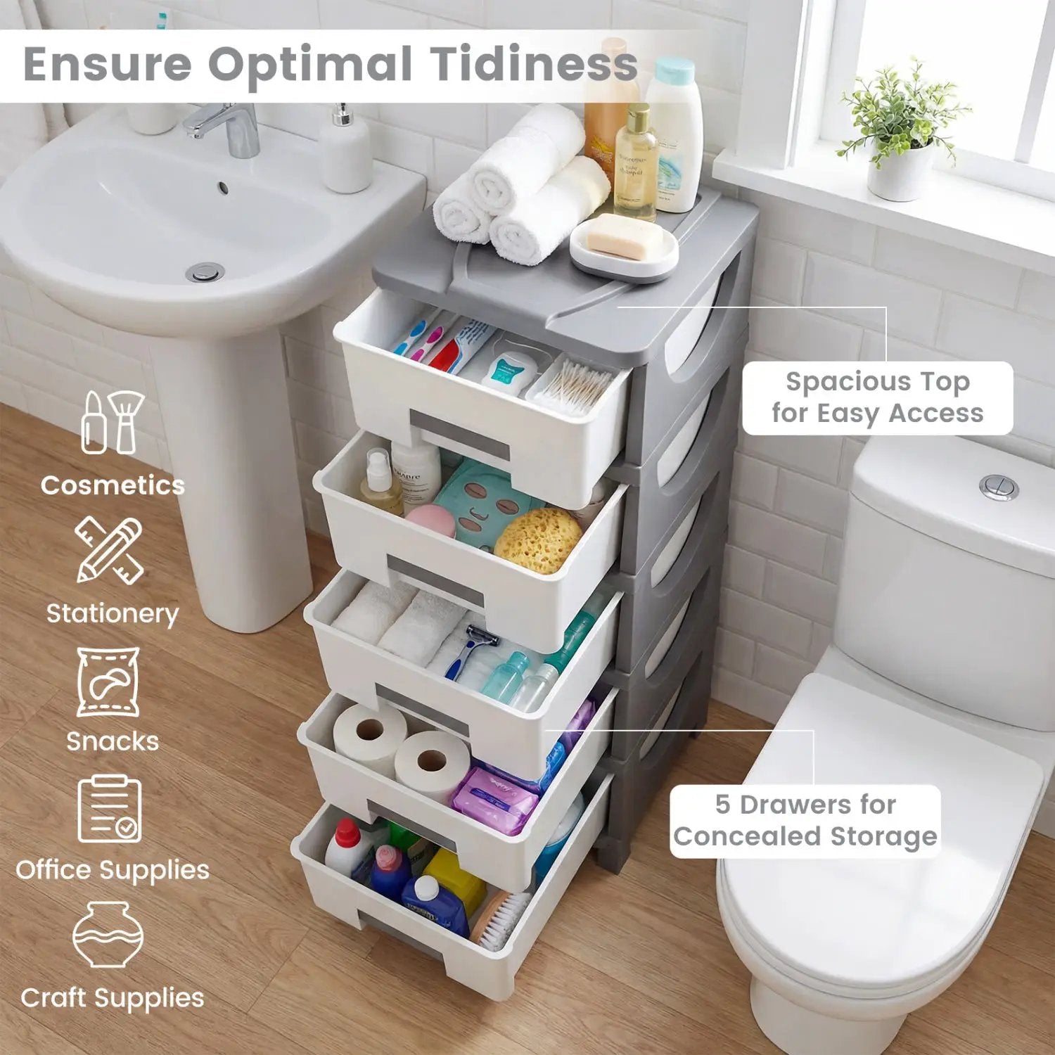 Plastic Storage Organizer with Handles and Compact Drawer Cabinet Side Table for Bedroom by DirectDeals
