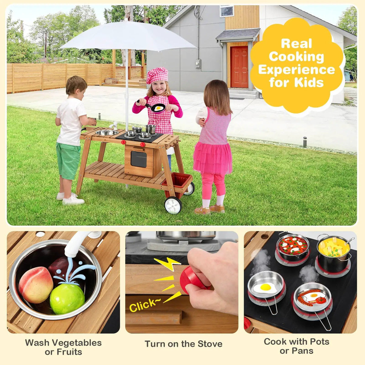 Wooden Play Cart with Sun Proof Umbrella for Toddlers Over 3 Years Old, photo 7 of 9