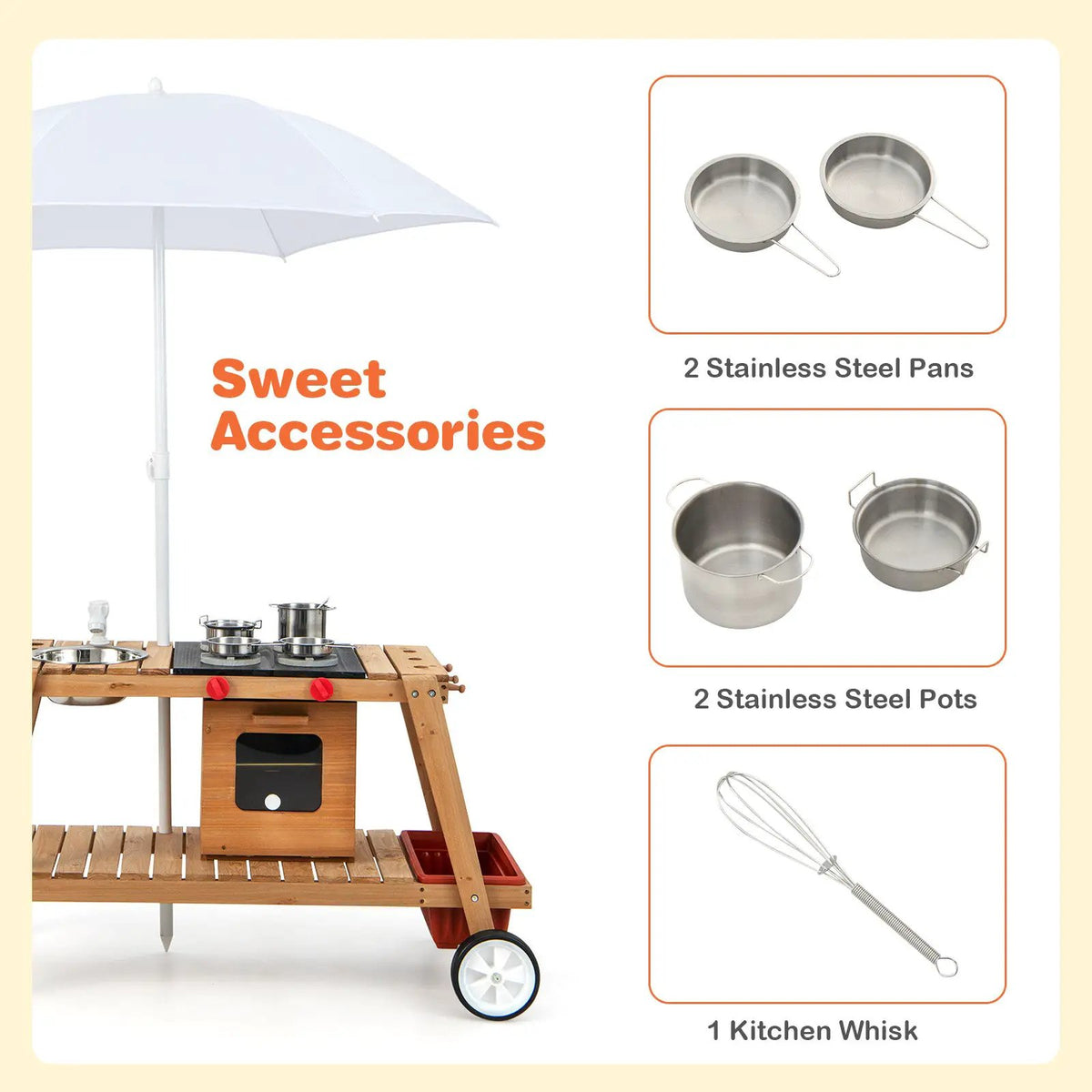 Wooden Play Cart with Sun Proof Umbrella for Toddlers Over 3 Years Old, photo 8 of 9