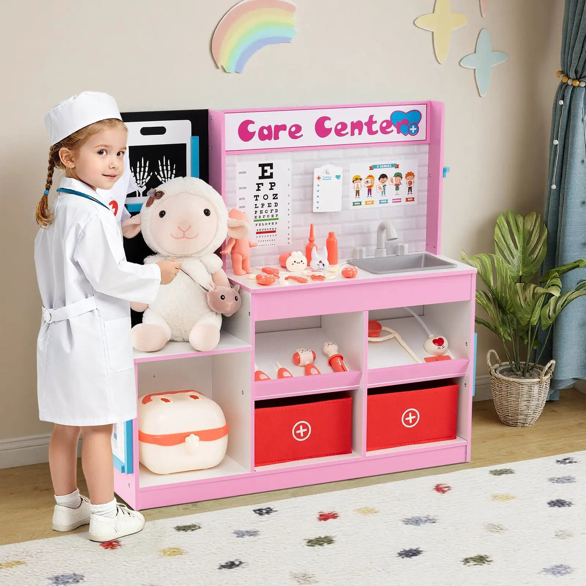 Play Doctor's Office Wood Medical Center Toy Set with Examine Region