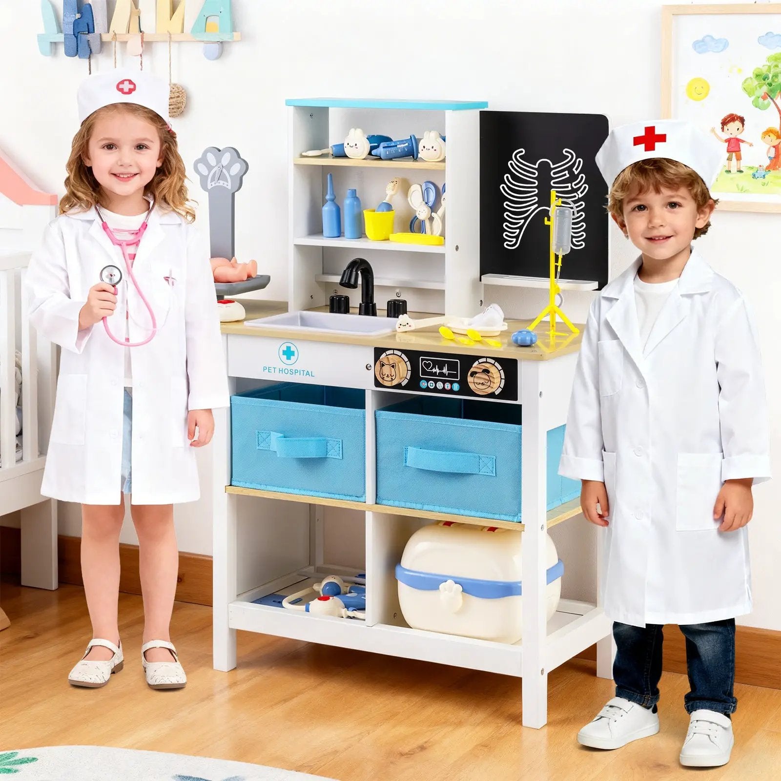 Play Doctor's Office Wood Medical Center Toy Set with Blackboard by DirectDeals