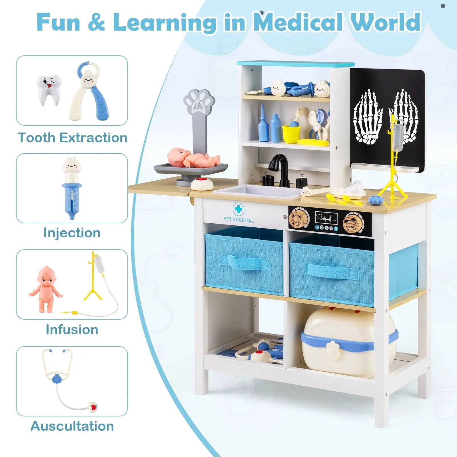 Play Doctor's Office Wood Medical Center Toy Set with Blackboard by DirectDeals