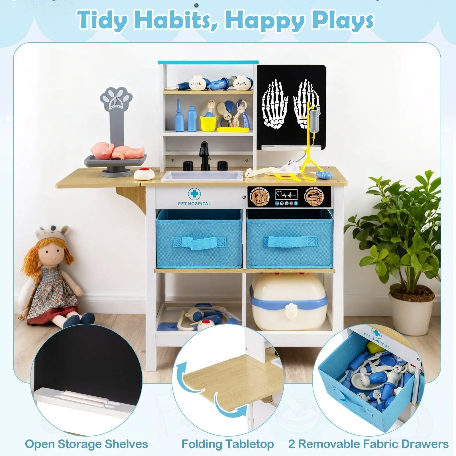 Play Doctor's Office Wood Medical Center Toy Set with Blackboard by DirectDeals