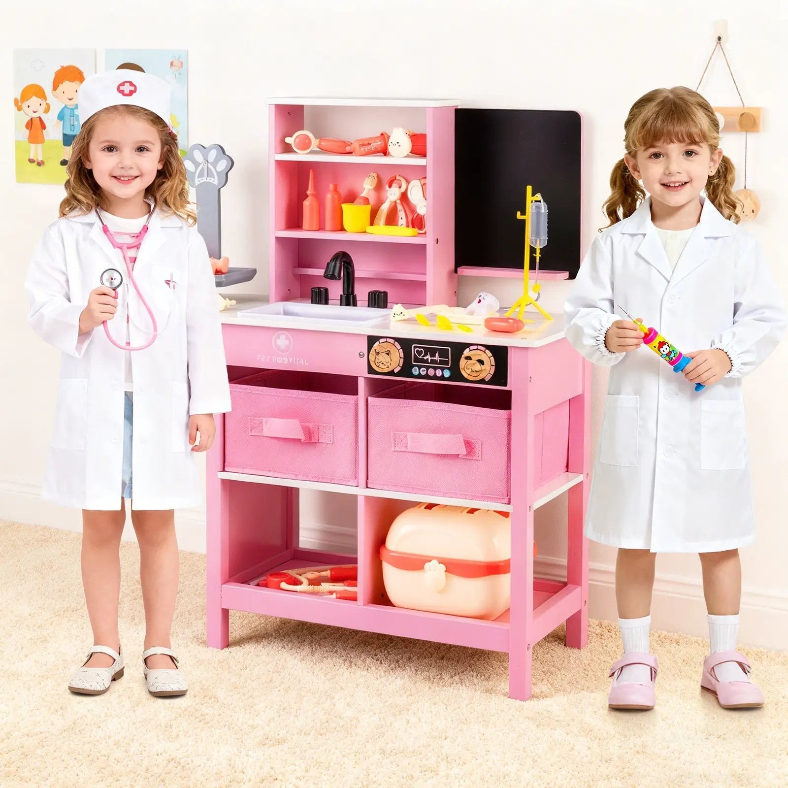 Play Doctor's Office Wood Medical Center Toy Set with Blackboard by DirectDeals