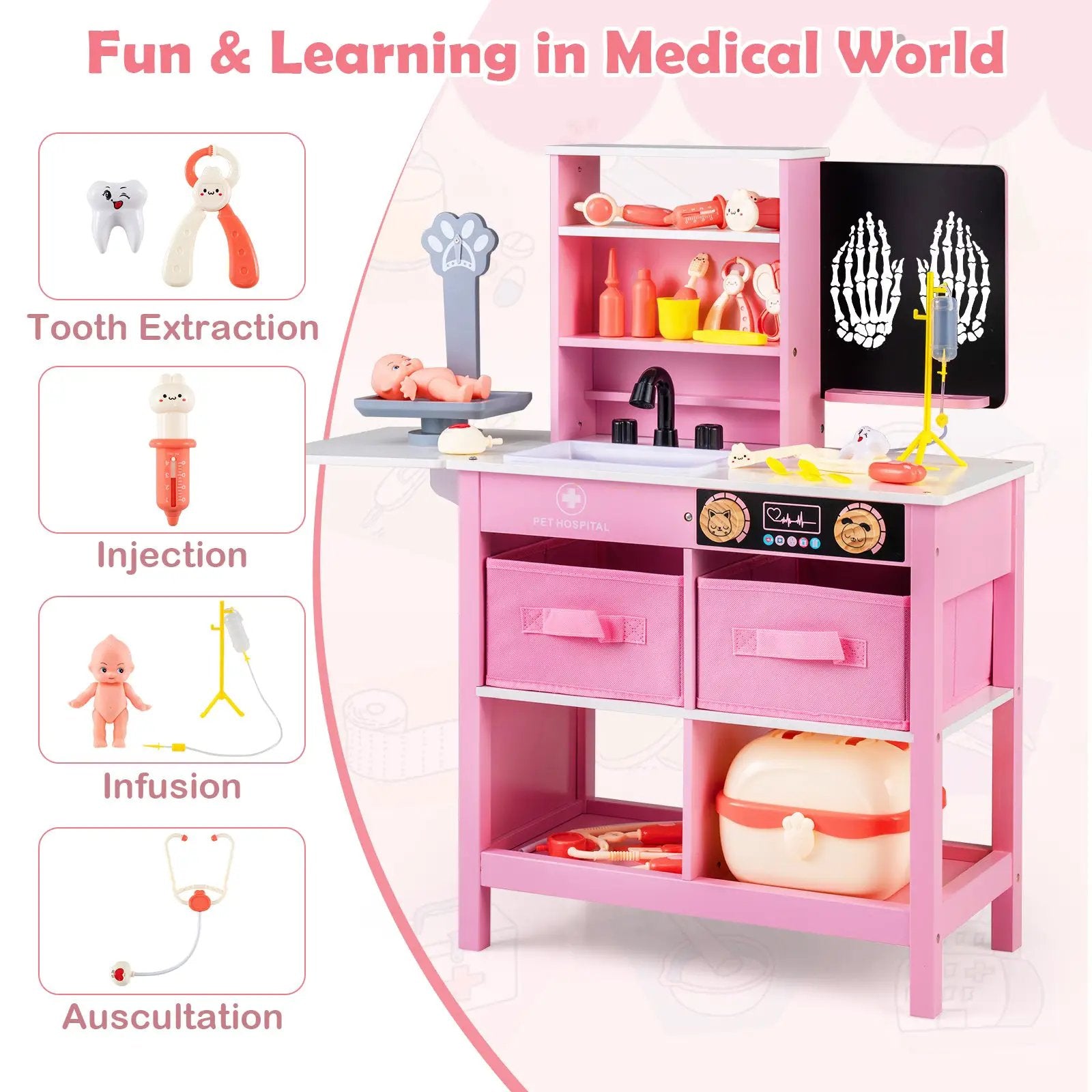 Play Doctor's Office Wood Medical Center Toy Set with Blackboard by DirectDeals