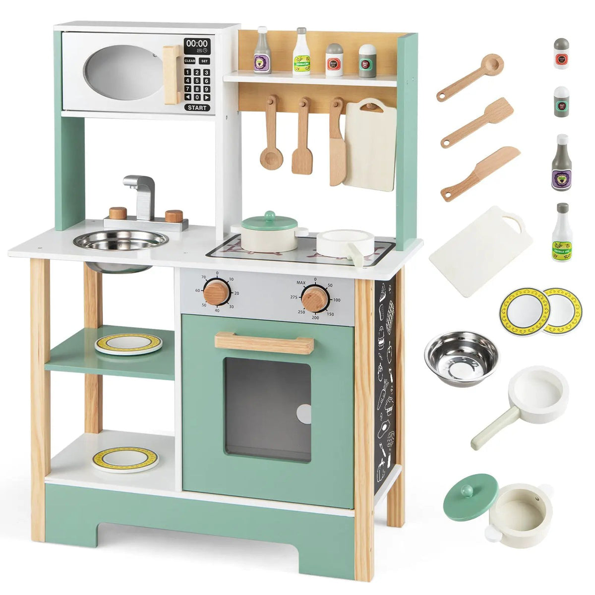 Play Kitchen Wooden Toy Kitchen Playset with Chalkboard Birthday Gift for Kids Aged 3 +, photo 8 of 16