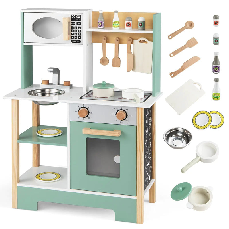 Play Kitchen Wooden Toy Kitchen Playset with Chalkboard Birthday Gift for Kids Aged 3 + by DirectDeals