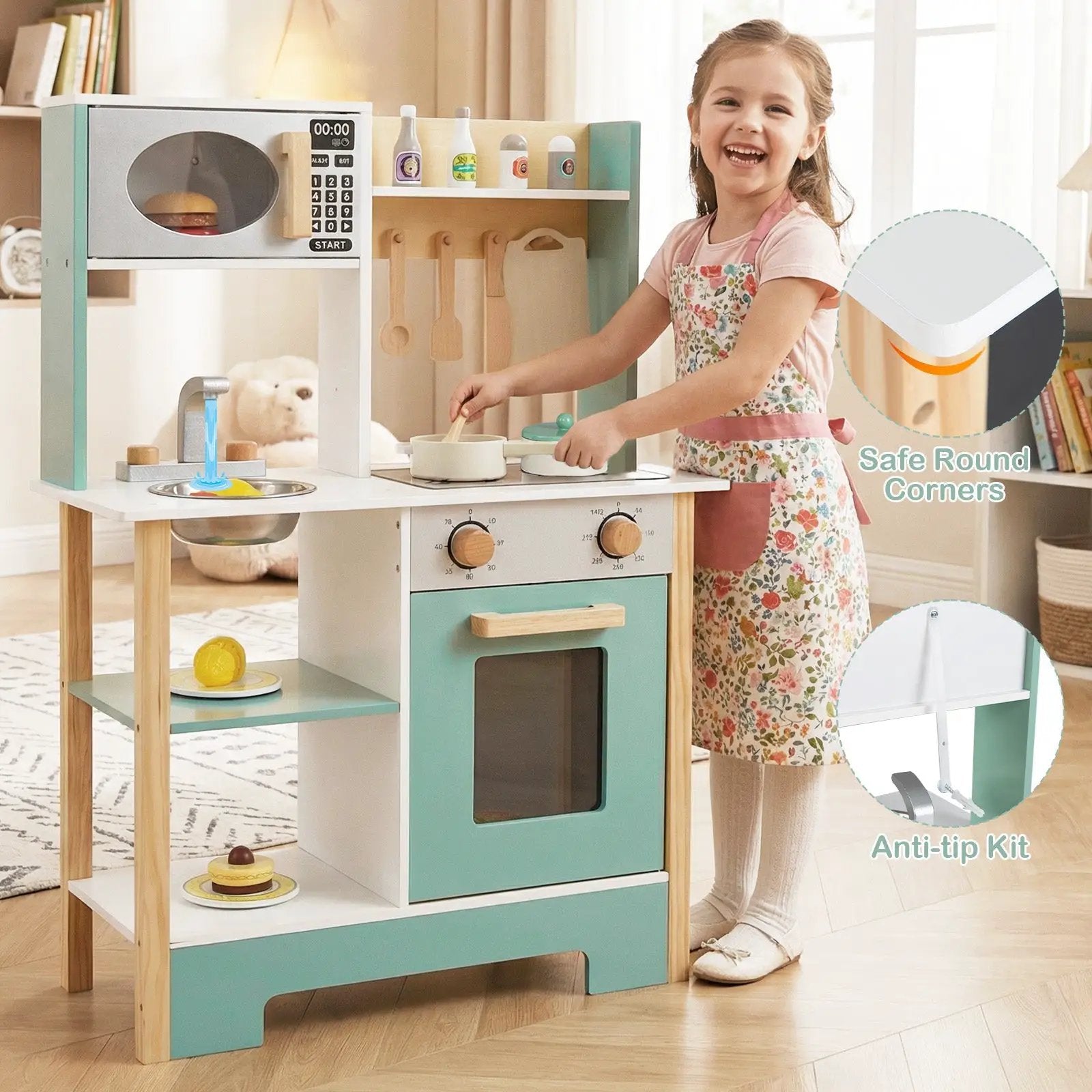Play Kitchen Wooden Toy Kitchen Playset with Chalkboard Birthday Gift for Kids Aged 3 + by DirectDeals