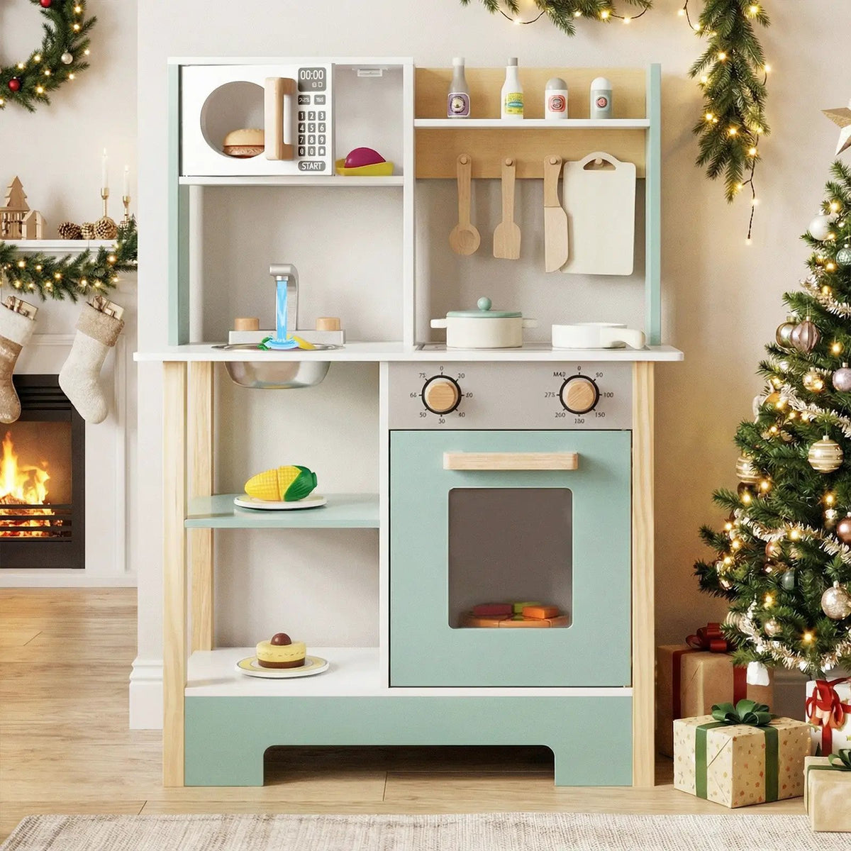 Play Kitchen Wooden Toy Kitchen Playset with Chalkboard Birthday Gift for Kids Aged 3 +, photo 14 of 16