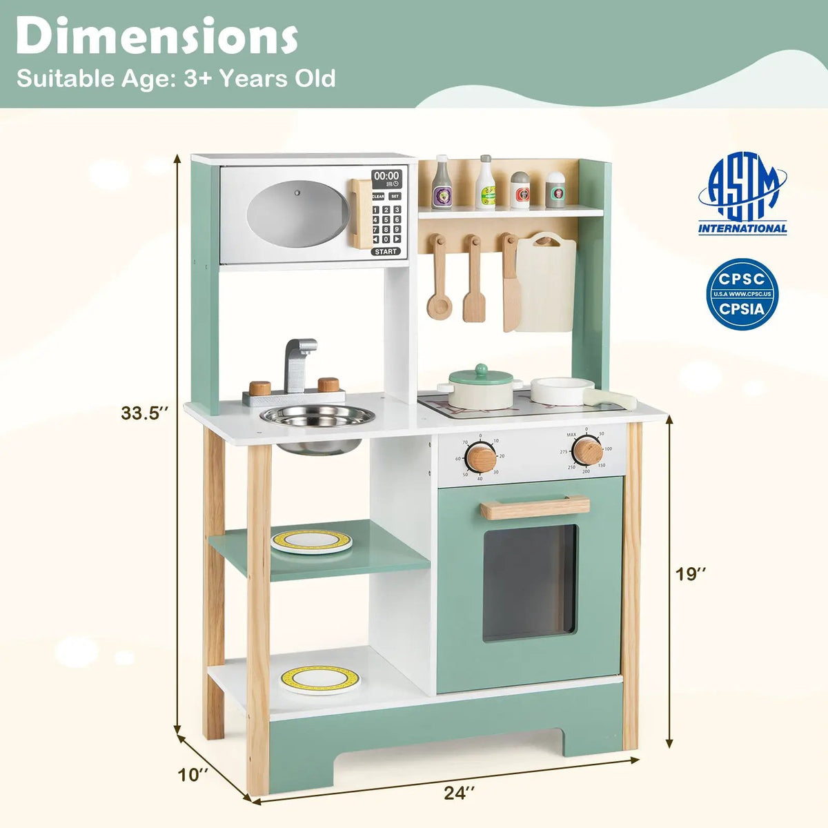 Play Kitchen Wooden Toy Kitchen Playset with Chalkboard Birthday Gift for Kids Aged 3 +, photo 10 of 16