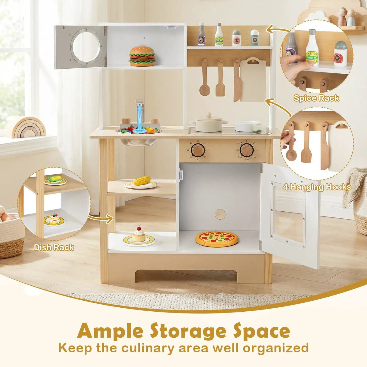 Play Kitchen Wooden Toy Kitchen Playset with Chalkboard Birthday Gift for Kids Aged 3 +, photo 15 of 16