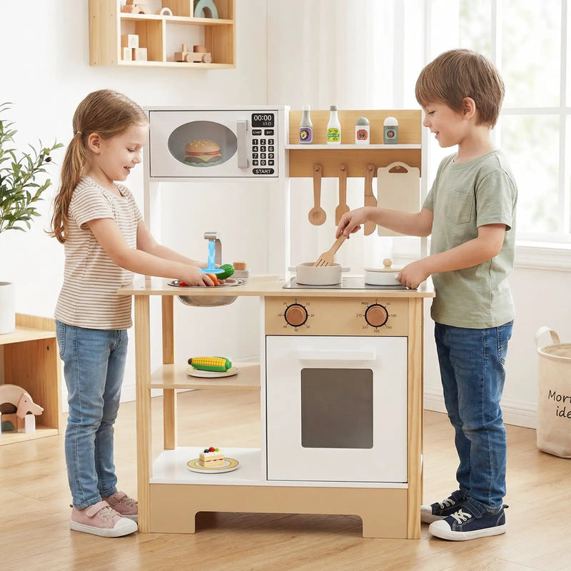 Play Kitchen Wooden Toy Kitchen Playset with Chalkboard Birthday Gift for Kids Aged 3 + by DirectDeals