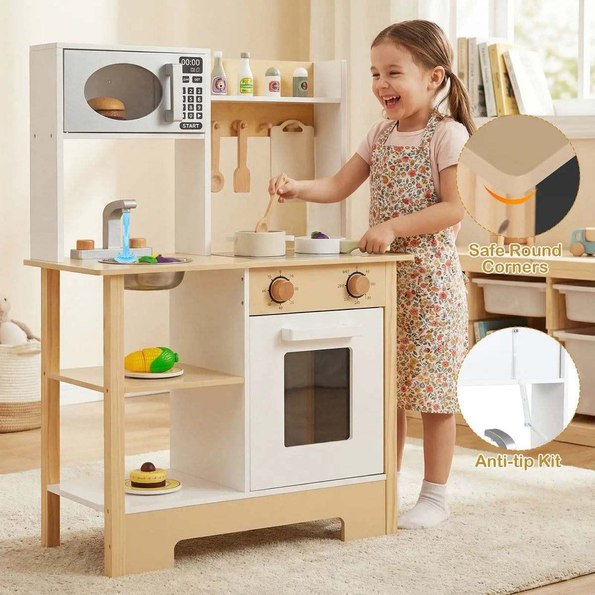 Play Kitchen Wooden Toy Kitchen Playset with Chalkboard Birthday Gift for Kids Aged 3 +, photo 3 of 16