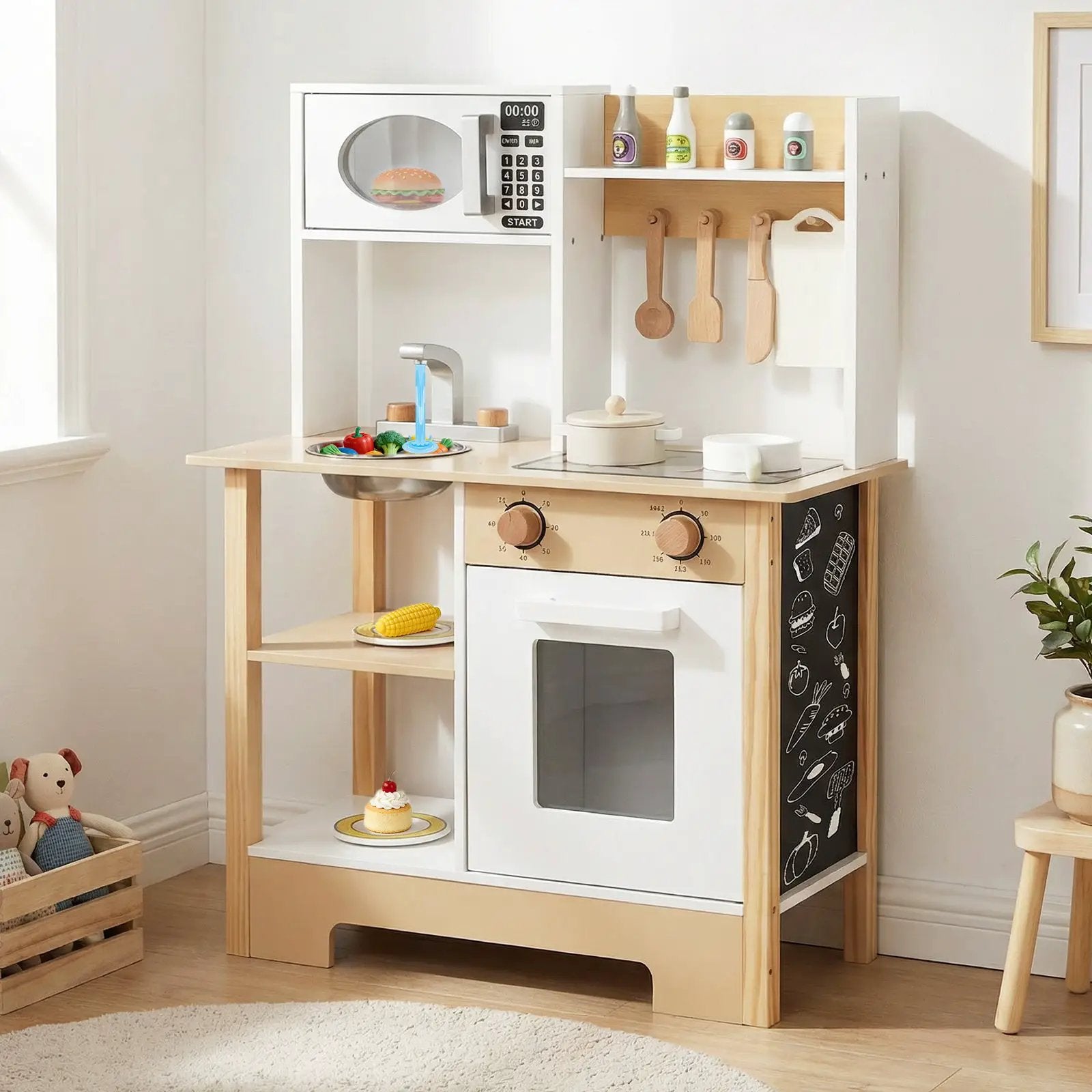 Play Kitchen Wooden Toy Kitchen Playset with Chalkboard Birthday Gift for Kids Aged 3 + by DirectDeals