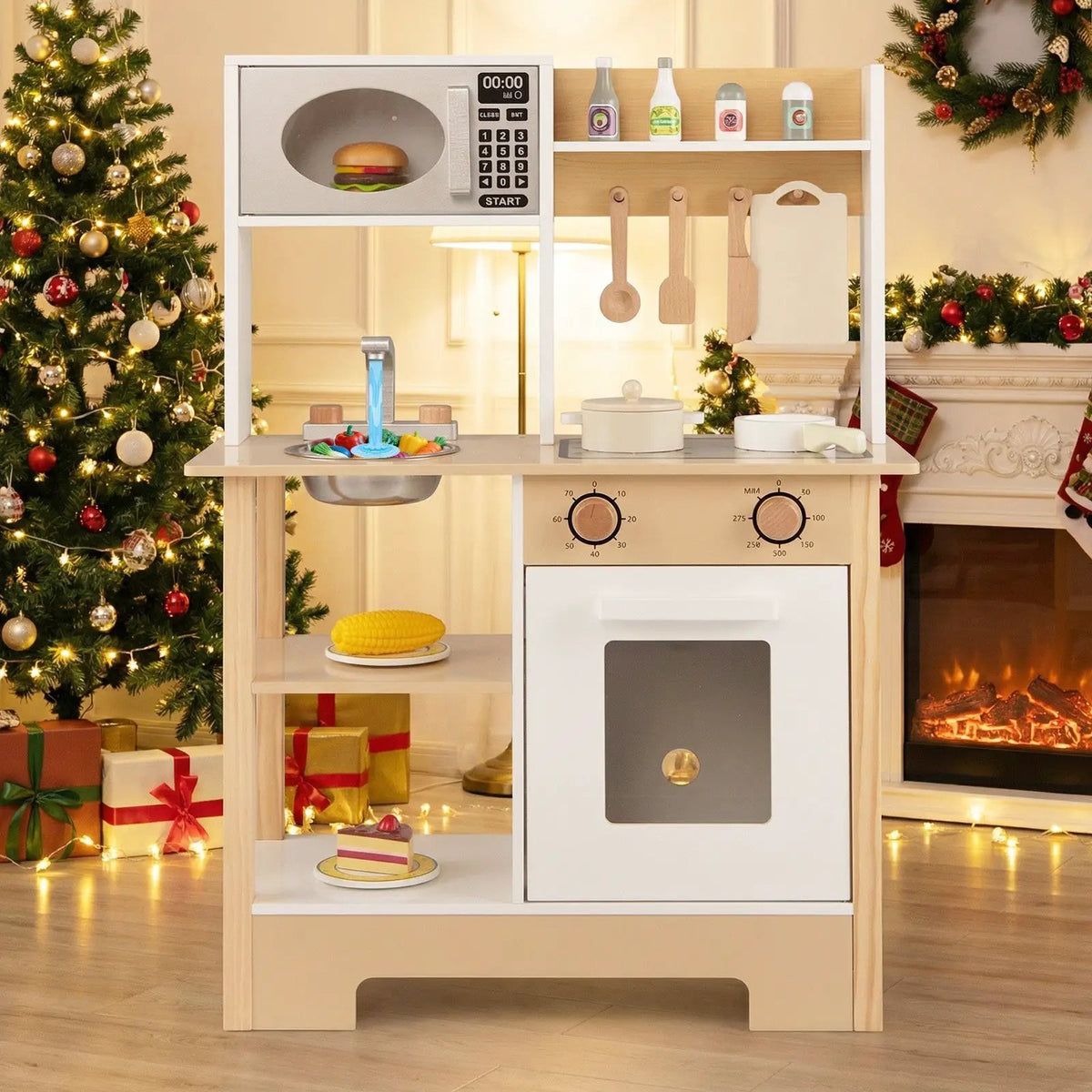 Play Kitchen Wooden Toy Kitchen Playset with Chalkboard Birthday Gift for Kids Aged 3 +, photo 13 of 16