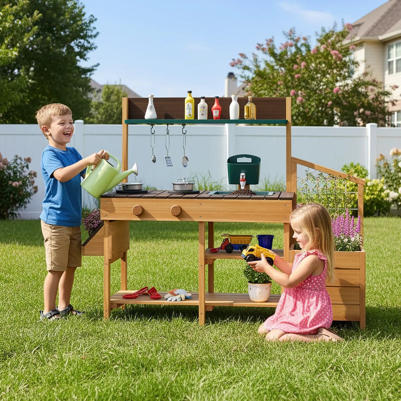 Play Kitchen for Kids Wooden Toy Kitchen Playset Pretend Mud Kitchen by DirectDeals