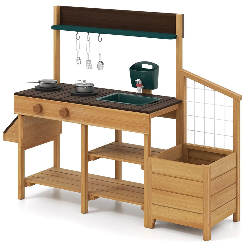 Play Kitchen for Kids Wooden Toy Kitchen Playset Pretend Mud Kitchen by DirectDeals