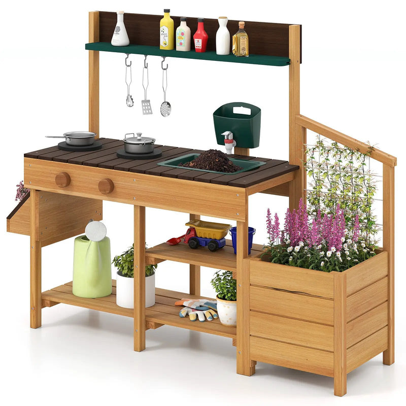 Play Kitchen for Kids Wooden Toy Kitchen Playset Pretend Mud Kitchen by DirectDeals