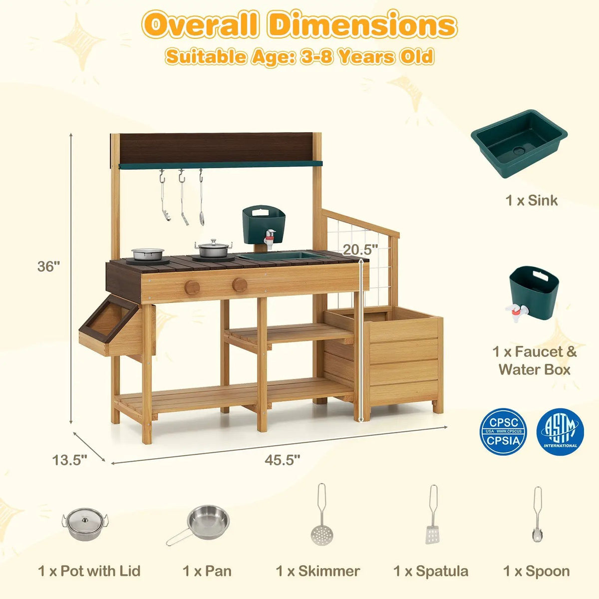 Play Kitchen for Kids Wooden Toy Kitchen Playset Pretend Mud Kitchen, photo 7 of 16
