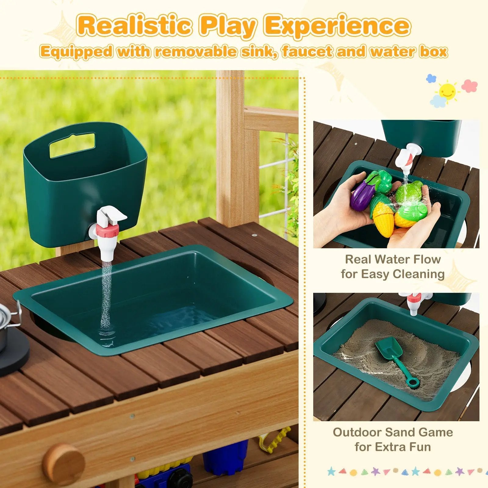 Play Kitchen for Kids Wooden Toy Kitchen Playset Pretend Mud Kitchen by DirectDeals