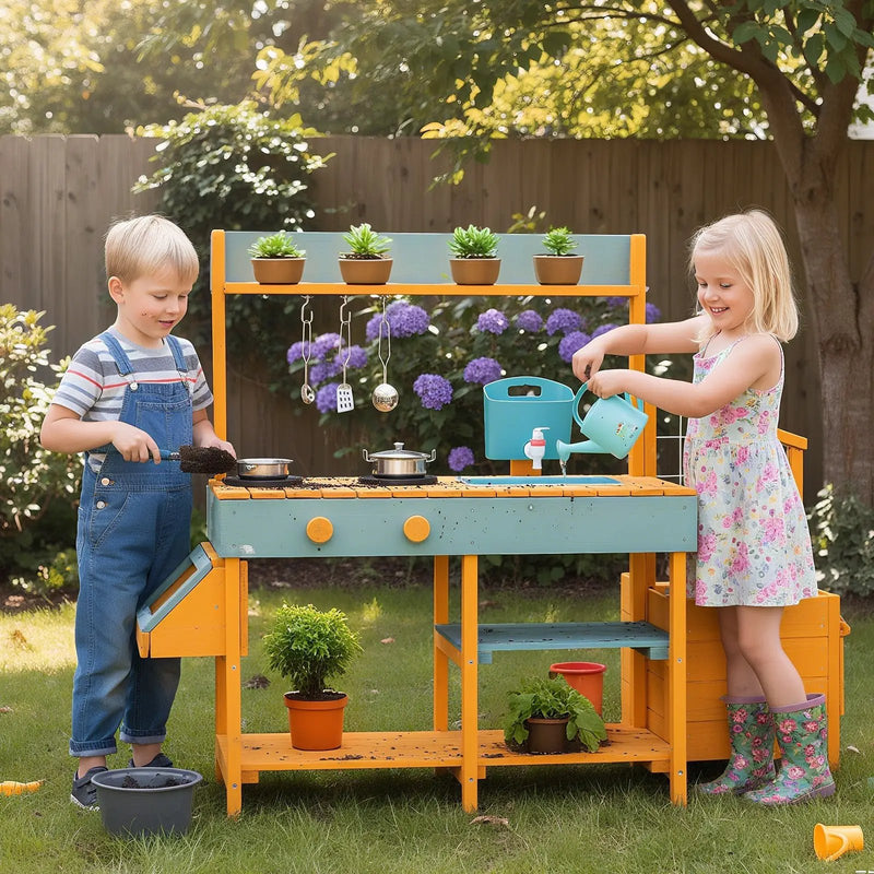 Play Kitchen for Kids Wooden Toy Kitchen Playset Pretend Mud Kitchen by DirectDeals