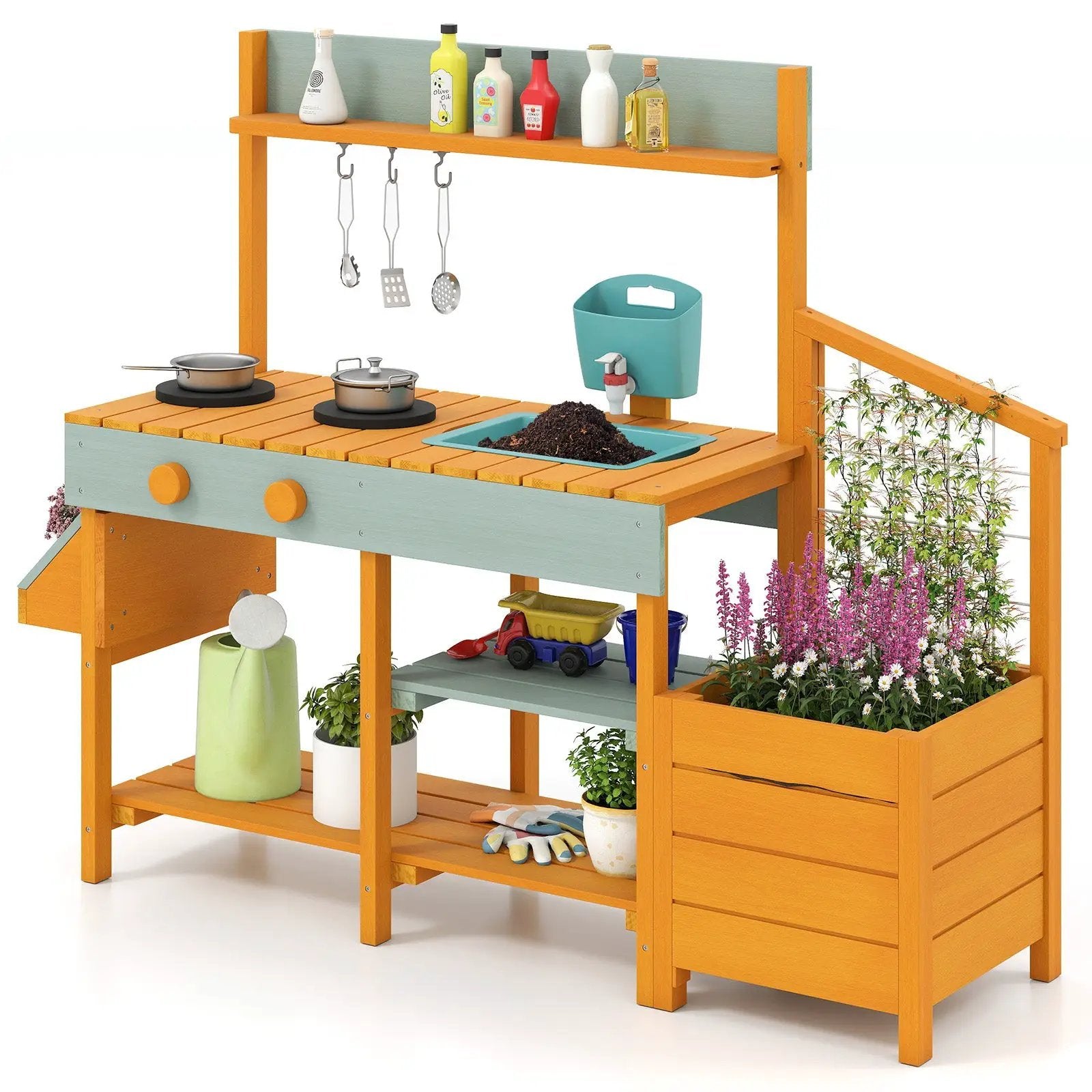 Play Kitchen for Kids Wooden Toy Kitchen Playset Pretend Mud Kitchen by DirectDeals