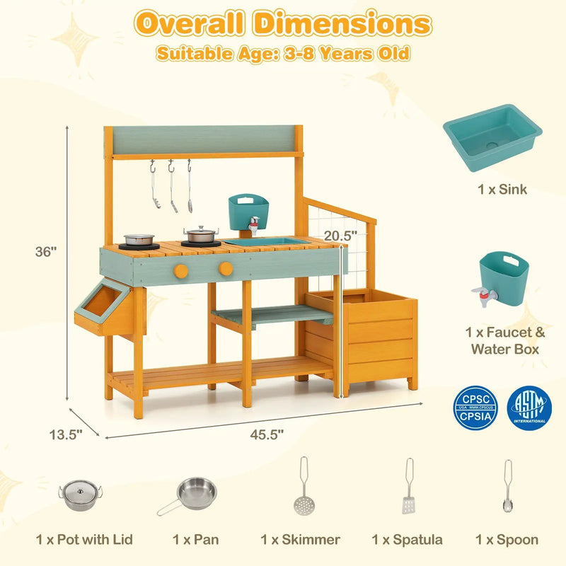 Play Kitchen for Kids Wooden Toy Kitchen Playset Pretend Mud Kitchen by DirectDeals