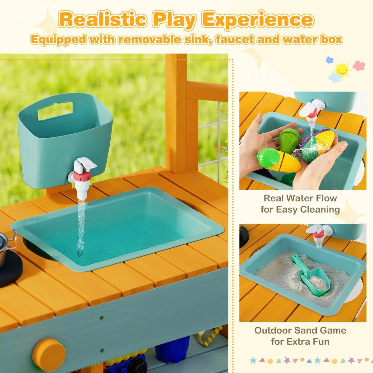 Play Kitchen for Kids Wooden Toy Kitchen Playset Pretend Mud Kitchen, photo 12 of 16