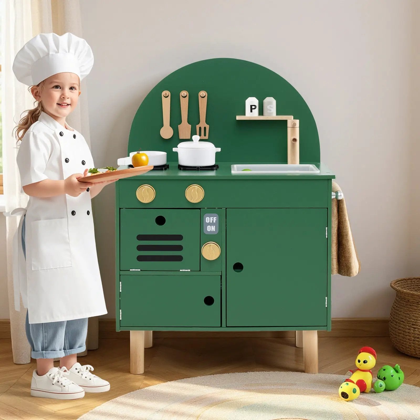 Play Kitchen for Kids Wooden Kitchen Playset with Stoves Faucet Sink Microwave and Oven by DirectDeals