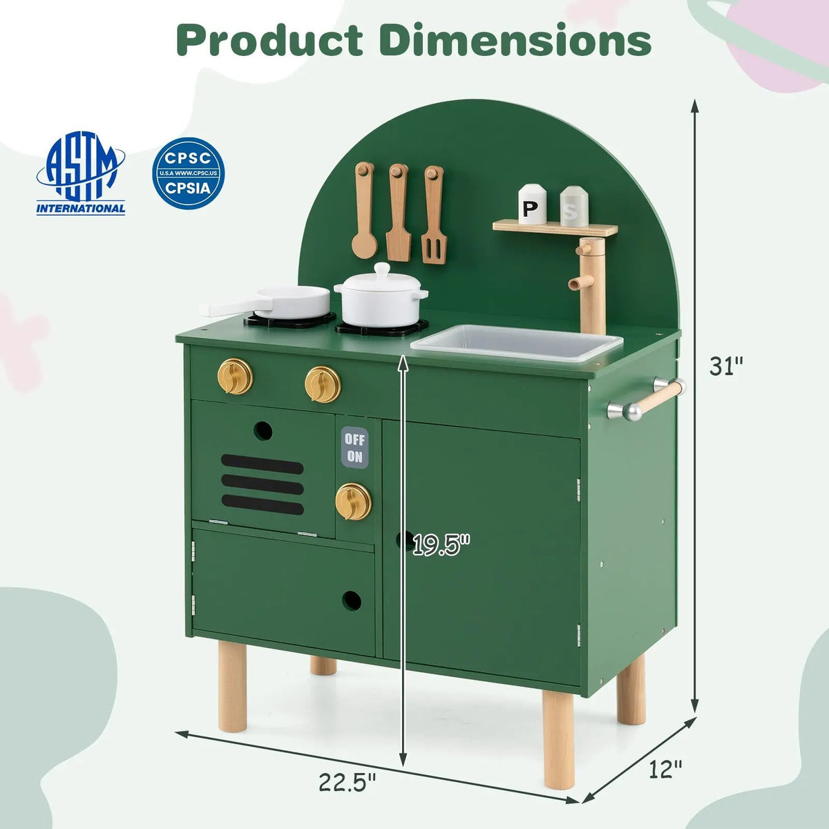 Play Kitchen for Kids Wooden Kitchen Playset with Stoves Faucet Sink Microwave and Oven, photo 10 of 24
