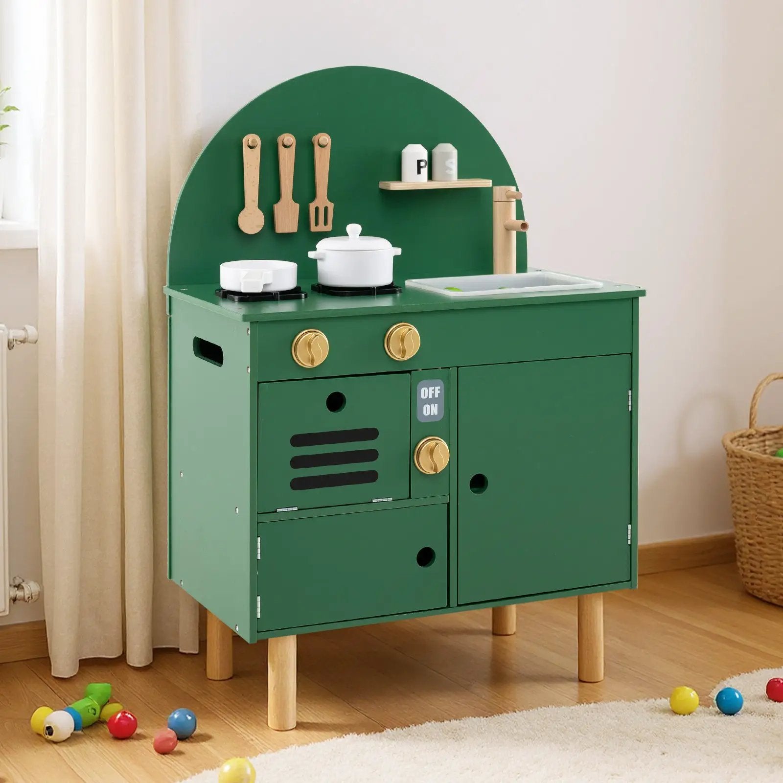 Play Kitchen for Kids Wooden Kitchen Playset with Stoves Faucet Sink Microwave and Oven by DirectDeals