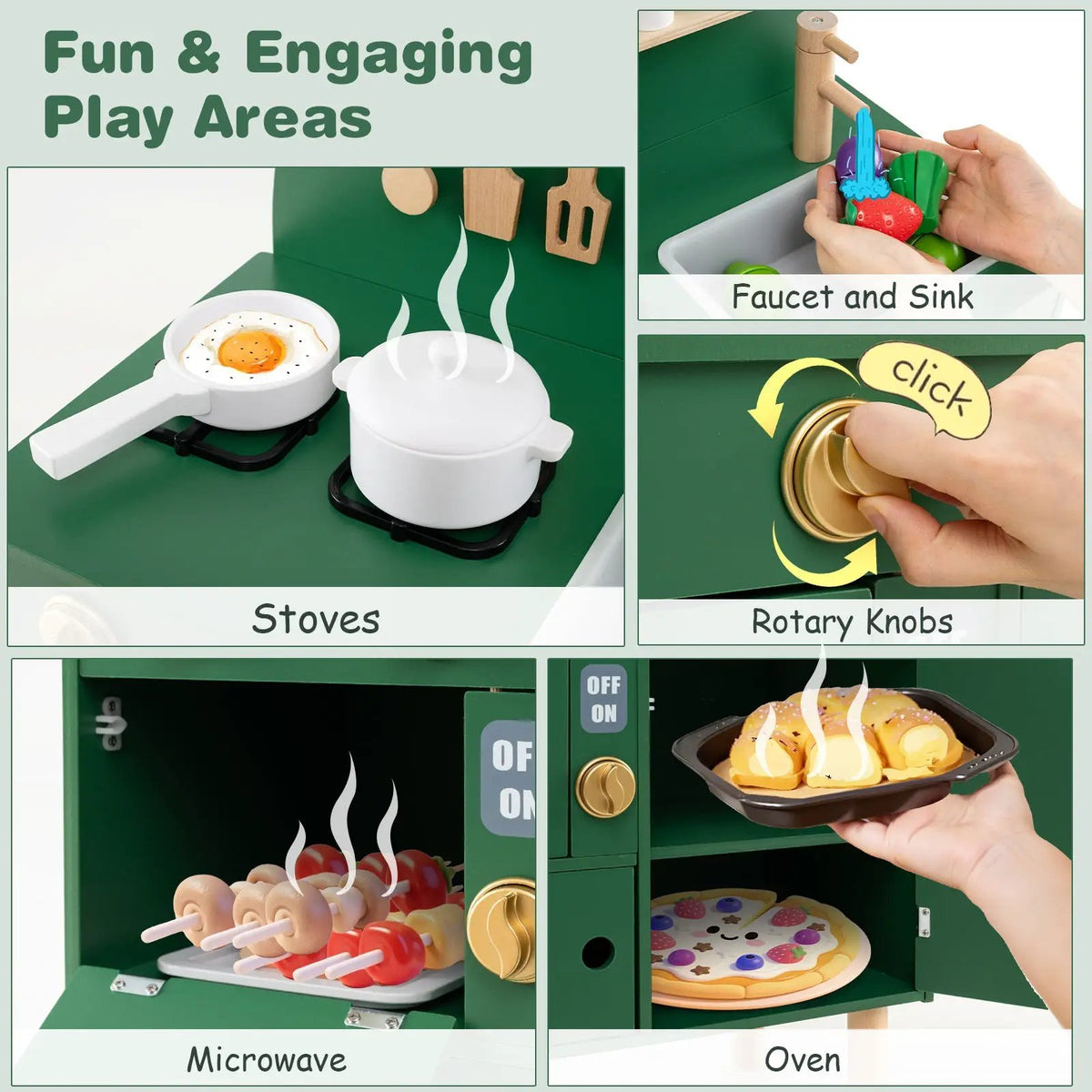 Play Kitchen for Kids Wooden Kitchen Playset with Stoves Faucet Sink Microwave and Oven, photo 20 of 24