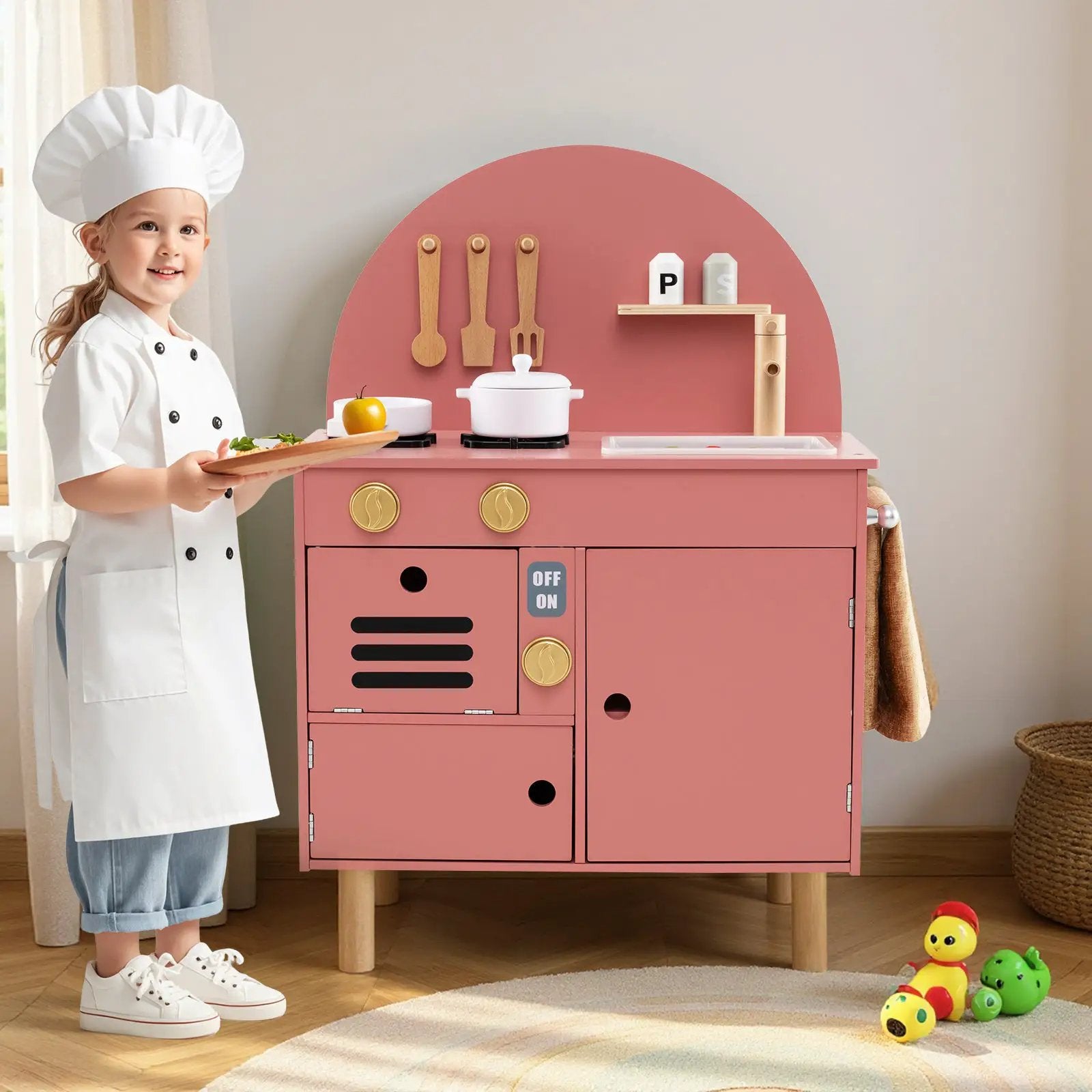 Play Kitchen for Kids Wooden Kitchen Playset with Stoves Faucet Sink Microwave and Oven by DirectDeals