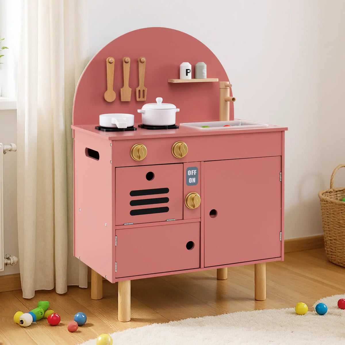 Play Kitchen for Kids Wooden Kitchen Playset with Stoves Faucet Sink Microwave and Oven, photo 14 of 24