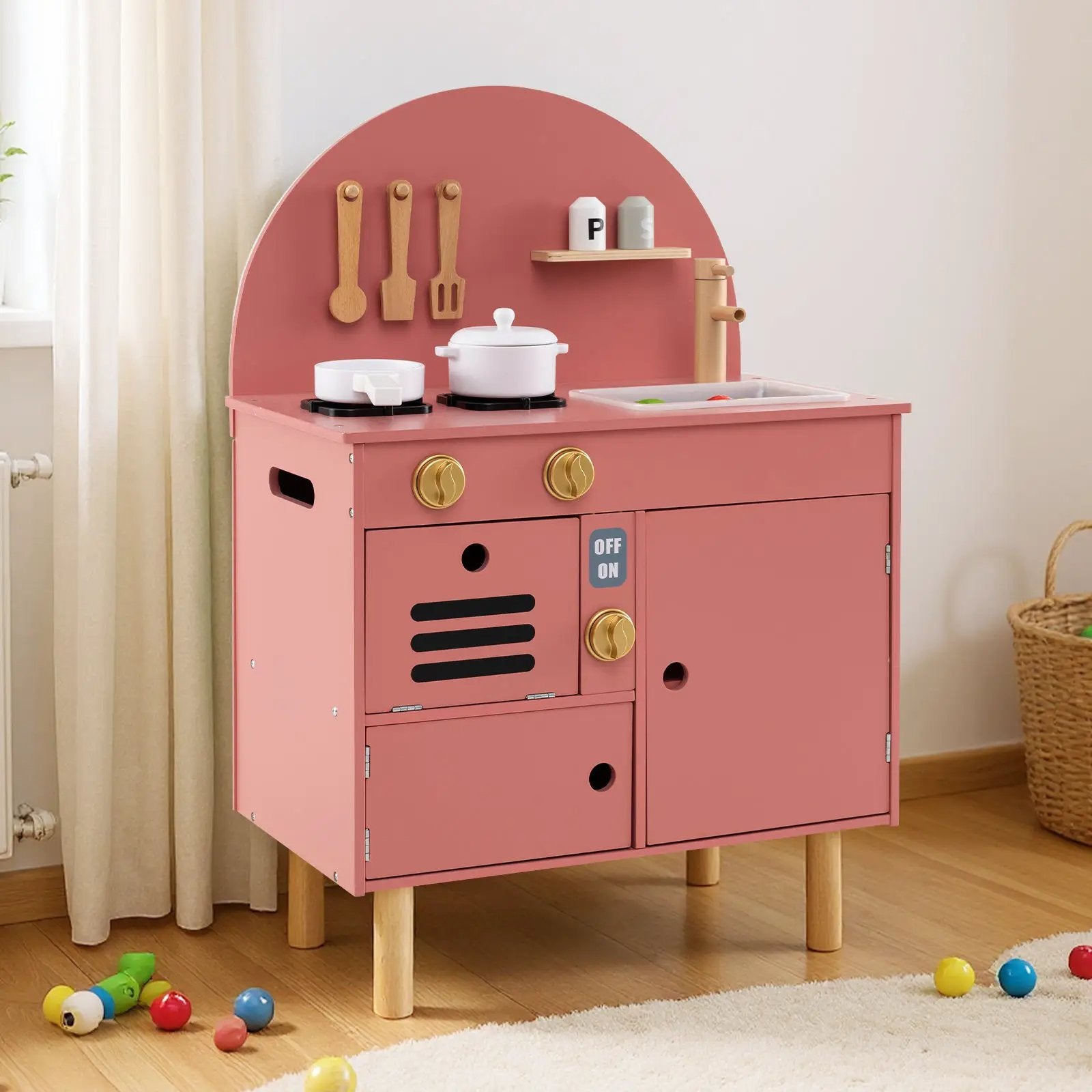 Play Kitchen for Kids Wooden Kitchen Playset with Stoves Faucet Sink Microwave and Oven by DirectDeals