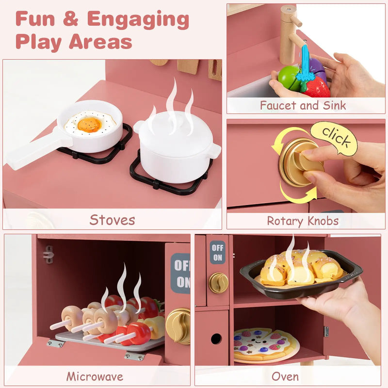 Play Kitchen for Kids Wooden Kitchen Playset with Stoves Faucet Sink Microwave and Oven by DirectDeals