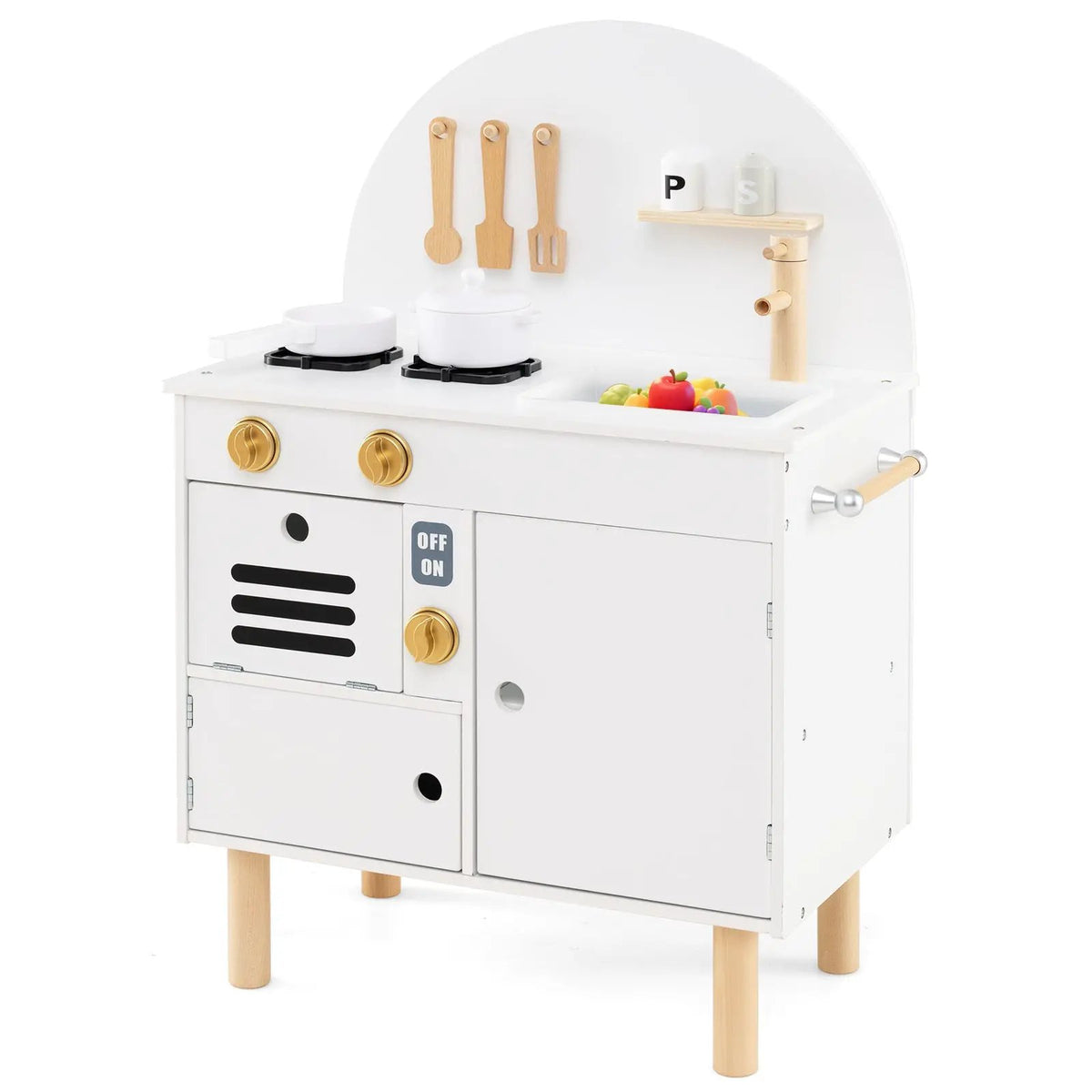 Play Kitchen for Kids Wooden Kitchen Playset with Stoves Faucet Sink Microwave and Oven, photo 8 of 24