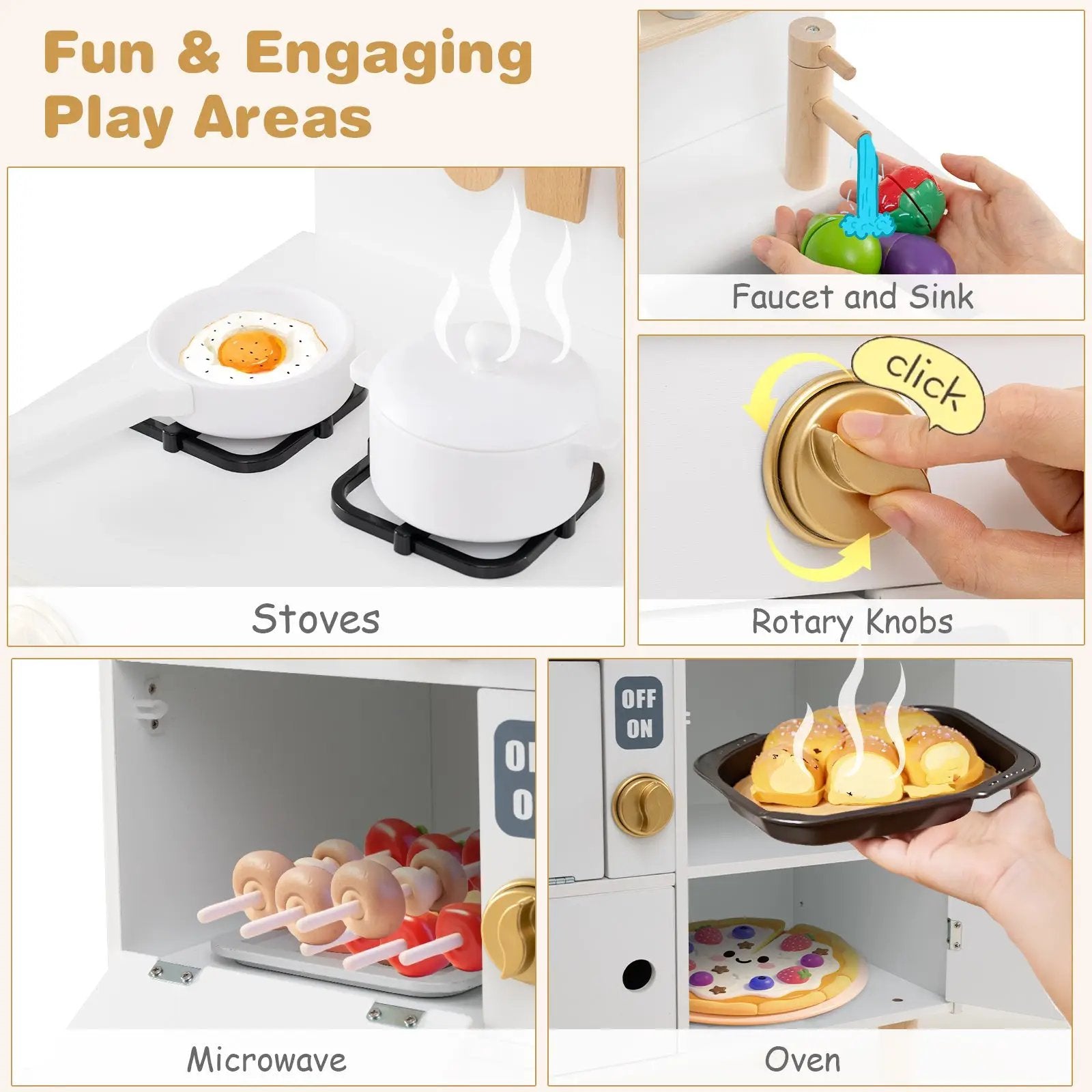 Play Kitchen for Kids Wooden Kitchen Playset with Stoves Faucet Sink Microwave and Oven by DirectDeals