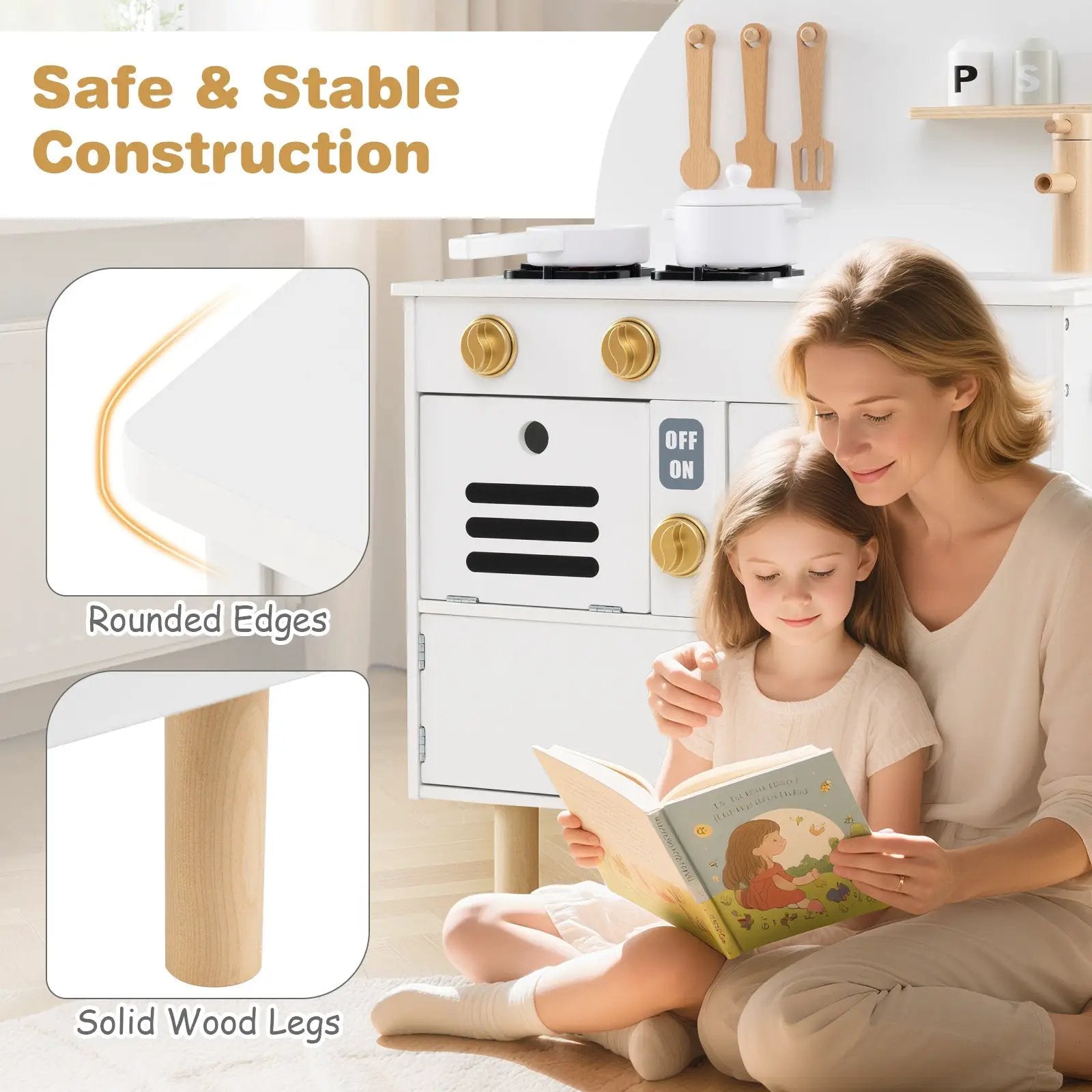 Play Kitchen for Kids Wooden Kitchen Playset with Stoves Faucet Sink Microwave and Oven by DirectDeals