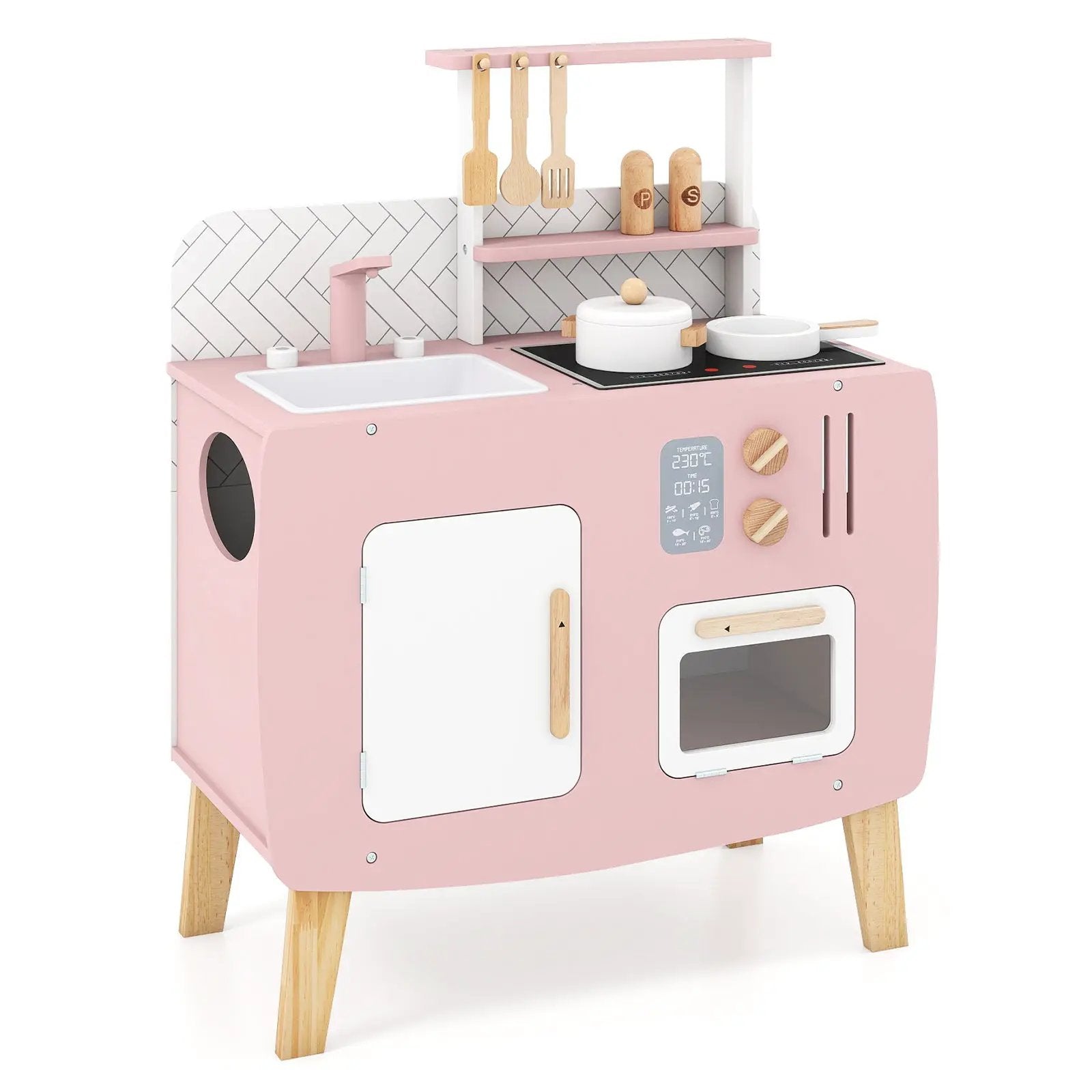 Play Kitchen for Kids Wooden Kitchen Playset with Stoves Sink Faucet and Oven by DirectDeals